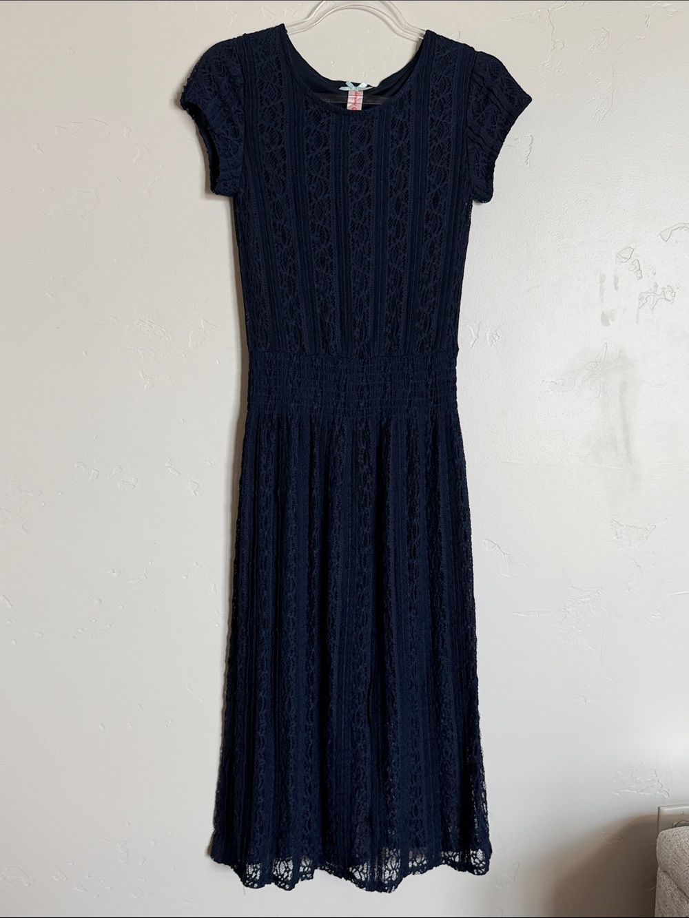 DownEast Navy Lace Midi Dress Feminine 1930s Style Art Deco Dress